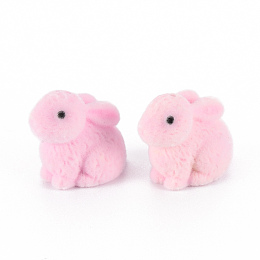 Honeyhandy Flocky Plastic Beads, Half Drilled Beads, Rabbit, Pearl Pink, 17.5x21x12mm, Hole: 1mm