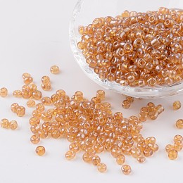 Honeyhandy Round Glass Seed Beads, Trans. Colours Lustered, Goldenrod, Size: about 4mm in diameter, hole: 1.5mm, about 496pcs/50g