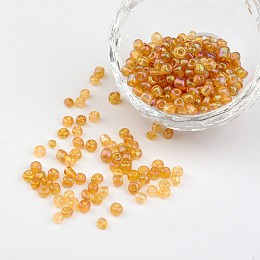 Honeyhandy 6/0 Transparent Rainbow Colours Round Glass Seed Beads, Goldenrod, Size: about 4mm in diameter, hole:1.5mm, about 495pcs/50g