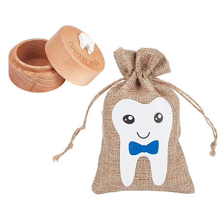 FINGERINSPIRE Tooth Fairy Box First Tooth Keepsake Box with Blue Baby Tooth Bags Wooden Box with 3D Tooth Toddler Teeth Case Tooth Boxes for Lost Teeth Cute Lost Tooth Holder Tooth Fairy Gifts