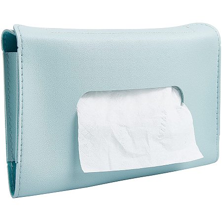 GORGECRAFT Car Tissue Holder Sun Visor Napkin Box PU Leather Backseat Wipes Case Hanging Paper Towel Clip Carton (Blue)
