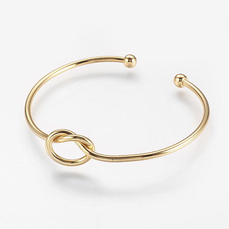 Honeyhandy Brass Cuff Bangles, Torque Bangles, with Knot & Ball, Real 18K Gold Plated, 2-1/8 inchx2-3/8 inch(54x62mm)