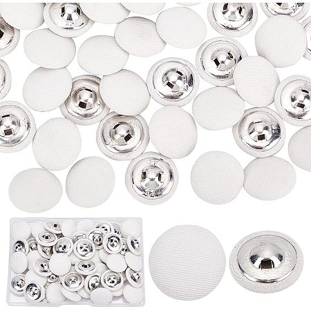 GORGECRAFT 50PCS Cloth Shank Buttons Round Shaped Sewing Button Women Suit Woolen Coat Button Male Jacket Button Shirt Trousers Button Fabric Cloth Covered for Overcoat Garment Accessories, White