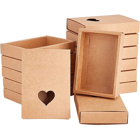 BENECREAT 15 Pack Kraft Brown Drawer Box with Heart Shape PVC Window Jewelry Candy Snacks Boxes Small Gift Boxes(4.5x3x0.8