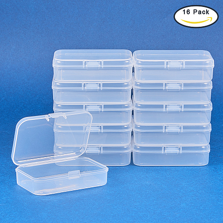 BENECREAT 16 PACK Rectangle Clear Plastic Bead Storage Containers Box Case with lid for Items, Earplugs, Pills, Tiny  Findings - 2.9x1.92x0.78 Inches