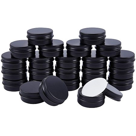 NBEADS 24 Pcs 10ml Round Aluminum Tins Jars, Metal Storage Containers Black Travel Empty Aluminum Tins Cans with Screw Lid for Making Candles Arts Crafts