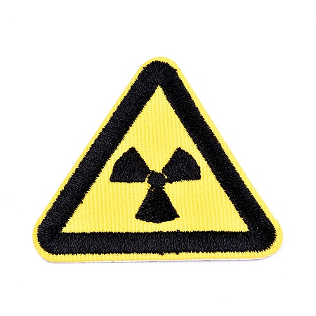 Honeyhandy Computerized Embroidery Cloth Iron on/Sew on Patches, Costume Accessories, Triangle with Warning Sign, Caution Ionizing Radiation, Yellow, 50.5x45.5x1.3mm