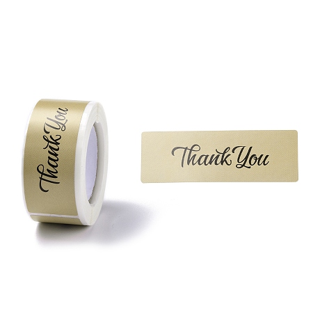 Honeyhandy Self-Adhesive Paper Gift Tag Youstickers, Rectangle with Word Thank You Appreciation Stickers Labels, for Party Presents Decorative, Dark Khaki, Word, 7.5x2.5x0.009cm, 150pcs/roll