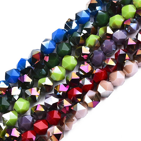 ARRICRAFT Half Electroplate Opaque Glass Beads Strands, Faceted Round, Mixed Color, 5.5x5mm, Hole: 1mm, about 100pcs/strand, 20.47 inches(52mm)
