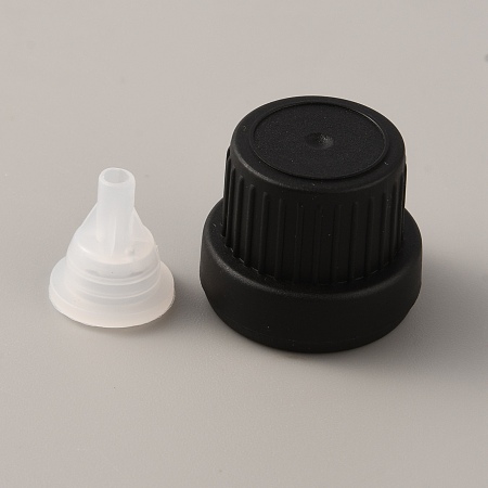 BENECREAT Plastic 18 Tooth Bottle Cap with Hopper Inner Plug, Leakproof Lid, for Essential Oil Empty Refillable Vial, Black & White, 15.5~25x14~21mm