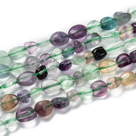 Honeyhandy Natural Fluorite Beads Strands, Nuggets, Tumbled Stone, 5~8.5x5.5~7x3.5~4mm, Hole: 0.7mm, about 64pcs/strand, 16.34''(41.5cm)