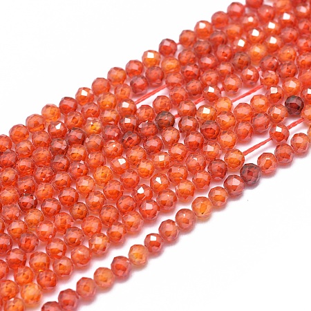Honeyhandy Cubic Zirconia Beads Strands, Faceted, Round, Tomato, 3mm, Hole: 0.5mm, about 132pcs/strand, 15 inch(38cm)