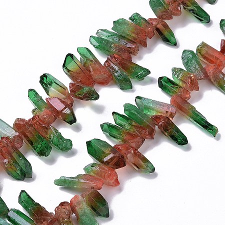 Honeyhandy Natural Quartz Crystal Dyed Beads Strands, Nuggets, Dark Green, 15~45x10~15x8~10mm, Hole: 1mm, about 36~37pcs/strand, 32.5~33cm