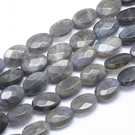 Honeyhandy Natural Labradorite Beads Strands, Faceted, Oval, 12x8x4.5mm, Hole: 1mm, about 33pcs/strand, 14.9 inch(38cm)