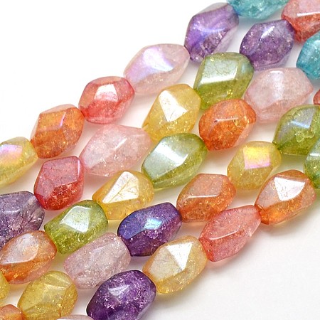 NBEADS Electroplate AB Color Plated Synthetic Crackle Quartz Nuggets Beads Strands, Dyed & Heated, Mixed Color, 14~18x8~11x11~14mm, Hole: 1mm; about 26pcs/strand, 15.35