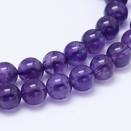 Honeyhandy Natural Amethyst Round Bead Strands, Grade AB+, 6mm, Hole: 1mm, about 64pcs/strand, 15.5 inch
