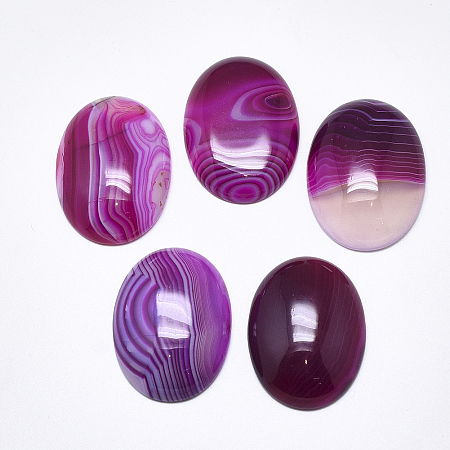 Honeyhandy Natural Banded Agate/Striped Agate Cabochons, Dyed, Oval, Purple, 40~41x30x7~9mm