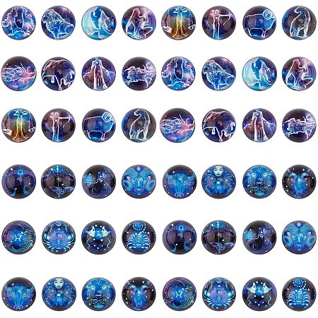 Arricraft 48 Pcs 20mm 12 Constellations Cabochons, Flatback Dome Cabochons, Glass Mosaic Tile for Photo Pendant Making Jewelry, 12 Constellations