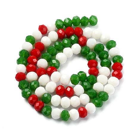 Honeyhandy Christmas Theme Glass Beads Strands, Faceted, Abacus, Colorful, 6x5mm, Hole: 1mm, about 89~93pcs/strand, 17.01~17.52 inch(43.2~44.5cm)