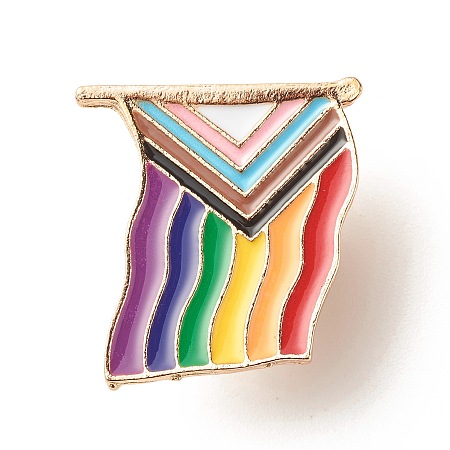 Honeyhandy Pride Flag Enamel Pin, Twisted Rectangle Iron Enamel Brooch for Backpack Clothes, Light Gold, Colorful, 21x22.5x10mm