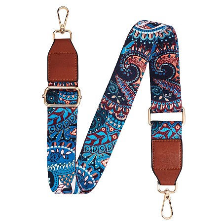 Honeyhandy Wide Polyester Purse Straps, Replacement Adjustable Shoulder Straps, Retro Removable Bag Belt, with Swivel Clasp, for Handbag Crossbody Bags Canvas Bag, Leaf Pattern, 79~12.9x3.8cm