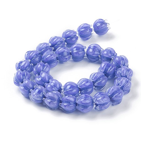 ARRICRAFT Handmade Lampwork Beads, Flower, Blue, 11x12mm, Hole: 2mm, about 30pcs/strand, 12.40 inches(31.5cm)