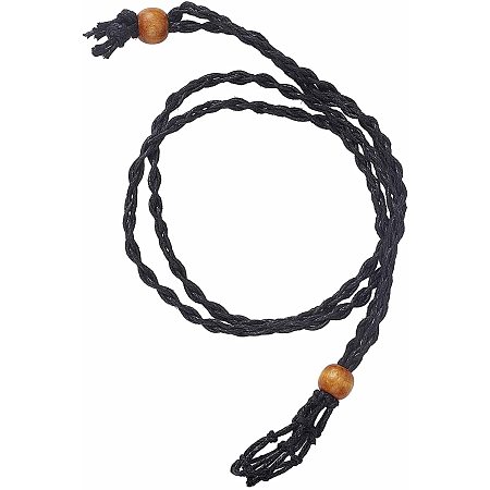 SUNNYCLUE Empty Stone Pendant Holder Adjustable Necklace Cage Cord Replacement Rope Length Crystal Quartz Raw Stone Holder with Wooden Beads for DIY Jewelry Making Accessories, Black