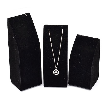 Honeyhandy Wood Necklace Rectangle Displays, Covered with Velvet, Long Chain Necklace Display Stand, Black, 11~17x5.5x5.5cm