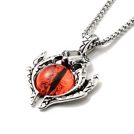 Honeyhandy Alloy Bat with Plastic Dragon Eye Pendant Necklace, Gothic Jewelry for Men Women, Red, 23.23 inch(59cm)