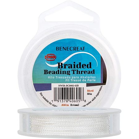 BENECREAT 0.4MM 164 Feet PE Braided Stretchy Beading Wire 4-Strand Abrasion Resistant Bead Cord for Necklace Bracelet Making, Hanging and Fishing Line