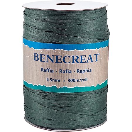 BENECREAT 300m/328 Yards 6.5mm Wide Raffia Ribbon Raffia Paper Craft Ribbon Packing Twine for Festival Christmas Gifts DIY Decoration and Weaving, DarkGreen