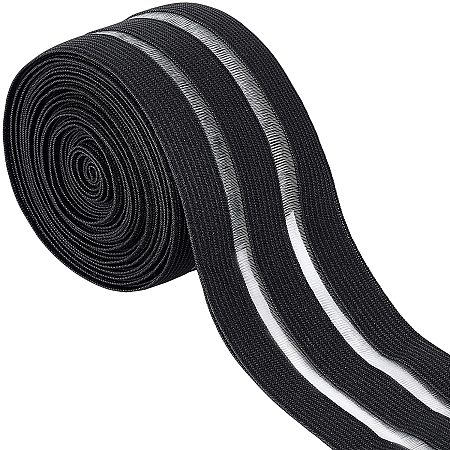 BENECREAT 6.5 Yard/6m 50mm Wide Flat Elastic Band Black Striped Stretch Knitting Band Connected with Clear Ribbon for Waistband and Sewing Craft Project