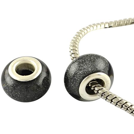 ARRICRAFT 100pcs Large Hole Acrylic European Beads Black Rondelle Crafts Beads for Bracelets, 14mm in Diameter
