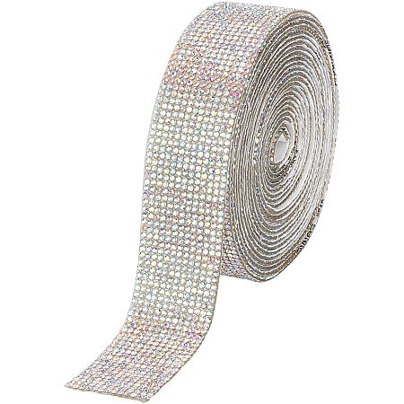 FINGERINSPIRE 4 Yards Roll Self-Adhesive Crystal Ribbon Rhinestone Ribbon DIY Decoration Sticker with 2 mm Rhinestones for Trimming Cloth Bags Shoes Phone Decoration Crystal AB