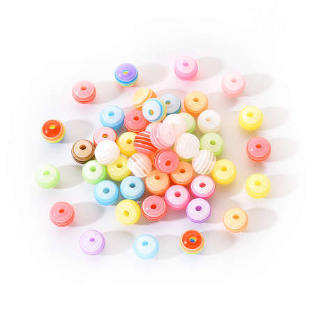 Honeyhandy 50Pcs Transparent Stripe Resin Beads, Round, Mixed Color, 1/4 inch(8mm), Hole: 2mm, 50pcs/Bag