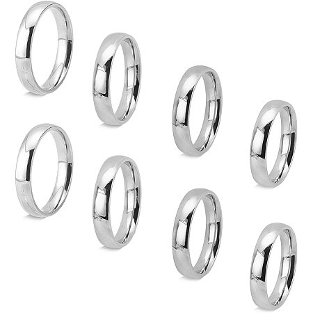 UNICRAFTALE 8pcs Stainless Steel Finger Rings Fashion Midi Rings Comfort Fit Size 6/7/8/9 Rings 4mm Wide Simple Smooth Finger Rings Set Plain Band Rings Knuckle Rings High Polished Wedding Band Ring