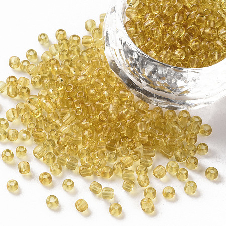 Honeyhandy Glass Seed Beads, Transparent, Round, Goldenrod, 8/0, 3mm, Hole: 1mm, about 10000 beads/pound