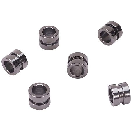 Pandahall Elite 10pcs 10mm Grooved Column Beads Stainless Steel Column Beads Grooved Spacer Beads 6.5mm Hole Gunmetal Loose Beads Bead Spacer for Jewelry Making Accessories