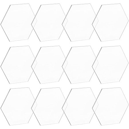 BENECREAT 12PCS 3.4x3.9 Inch Clear Acrylic Sheet 3mm Thick Hexagon Plexiglass Cast Sheet for Decoration, Wedding Table Sign, Coasters and Other DIY Project