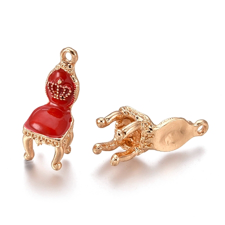 Honeyhandy Alloy Enamel Pendants, Crown Princess Royal Chair, Golden, Red, 25x10x9mm, Hole: 1.8mm