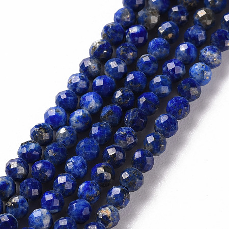 Honeyhandy Natural Lapis Lazuli Beads Strands, Round, Faceted, 3mm, Hole: 0.5mm, about 144~146pcs/strand, 15.35 inch(39cm)