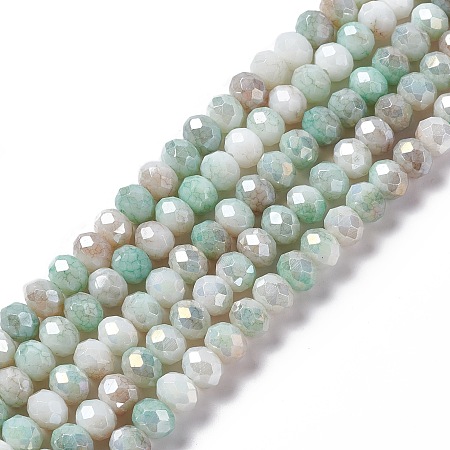 Honeyhandy Faceted Electroplated Glass Beads Strands, AB Color Plated, Abacus, Dark Sea Green, 8~8.5x6.5mm, Hole: 1.4mm, about 66pcs/strand, 16.57 inch(42.1cm)