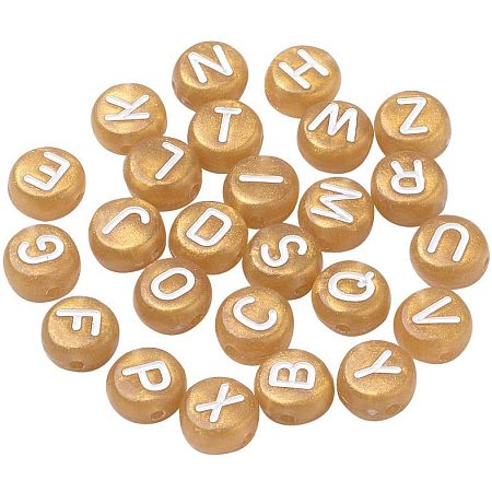 Pandahall Elite Letter Beads, 200 pcs 7x4mm Acrylic Beads Flat Round Alphabet Beads for Clay Choker Bracelet Necklace Earring Waist Chain Jewelry DIY Craft Making, Golden