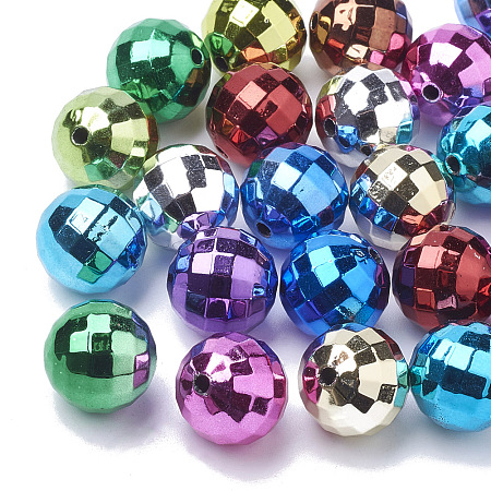 Color Plated Acrylic Beads, Faceted, Round, Mixed Color, 12mm, Hole: 2mm