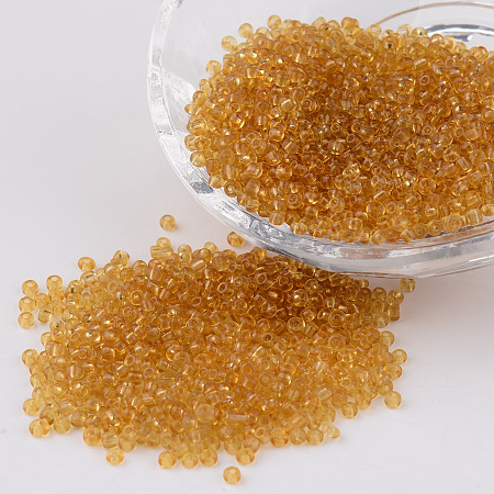 Honeyhandy 12/0 Glass Seed Beads, Transparent, Round, Goldenrod, 2mm, Hole: 1mm, about 3100pcs/50g