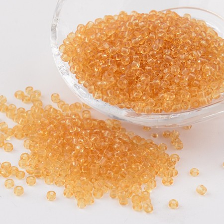 Honeyhandy 8/0 Glass Seed Beads, Transparent, Round, Goldenrod, 3mm, Hole: 1mm, about 1097pcs/50g
