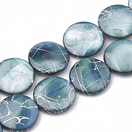 ARRICRAFT Freshwater Shell Beads Strands, Dyed with Drawbench, Flat Round, Teal, 14~14.5x2~3mm, Hole: 0.8mm, about 29~30pcs/strand,14.9 inches
