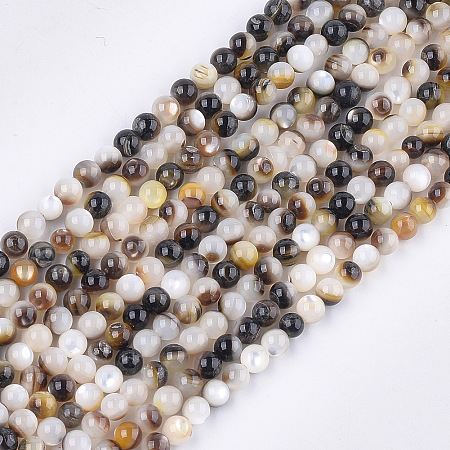 Honeyhandy Black Lip Shell Beads Strands, Round, Black, 3.5~4mm, Hole: 0.7mm, about 96pcs/strand, 15.3 inch