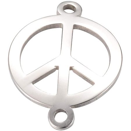UNICRAFTALE 5 PCS Stainless Steel Peace Sign Links Flat Round Pendant 1.5mm Holes Linking Charms Hollow Charms Connectors for Jewelry Making Findings 22x16x1mm