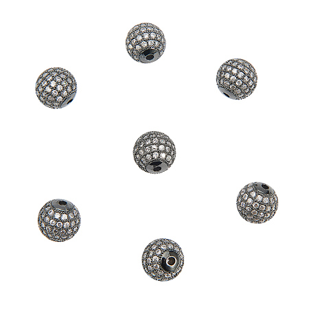 NBEADS 10pcs 10mm Brass Clear Gemstones Cubic Zirconia CZ Stones Pave Micro Setting Disco Ball Spacer Beads, Round Bracelet Connector Charms Beads for Jewelry Making